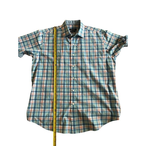 Bugatchi Classic Fit Colorful Plaid Short Sleeve Button Down Sz M Flip Cuff - Picture 6 of 8